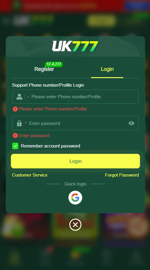 UK777 Game register